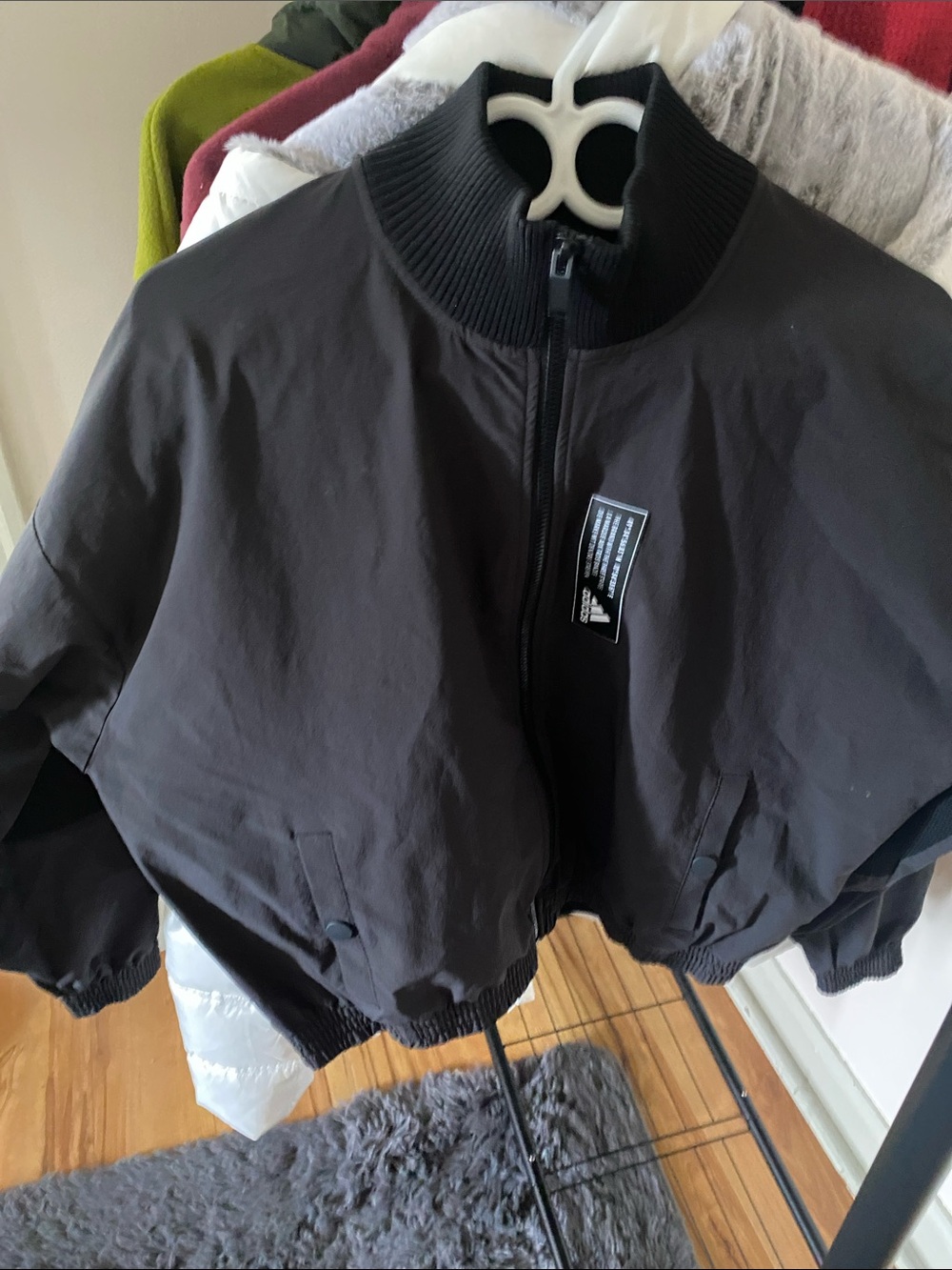 adidas Black Jacket with White Stripe Sleeve